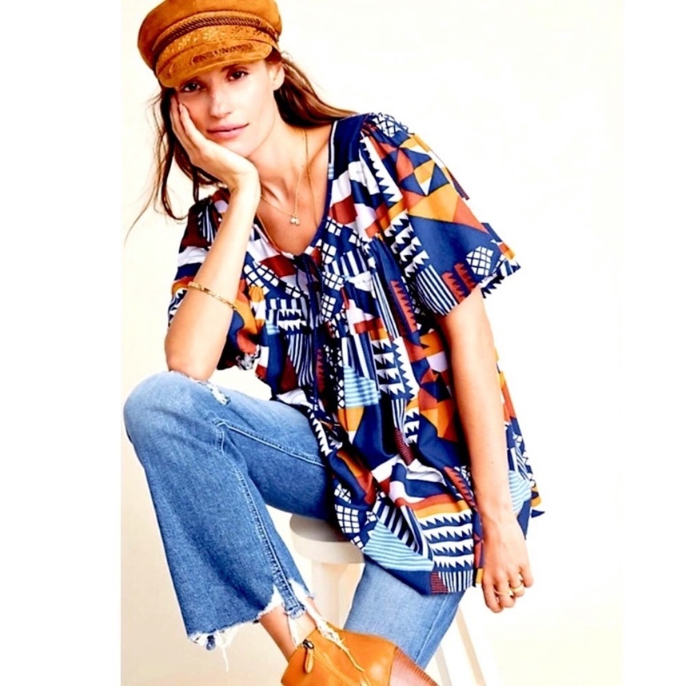 ANTHROPOLOGIE Porridge Clothing Ventura Abstract Blouse
